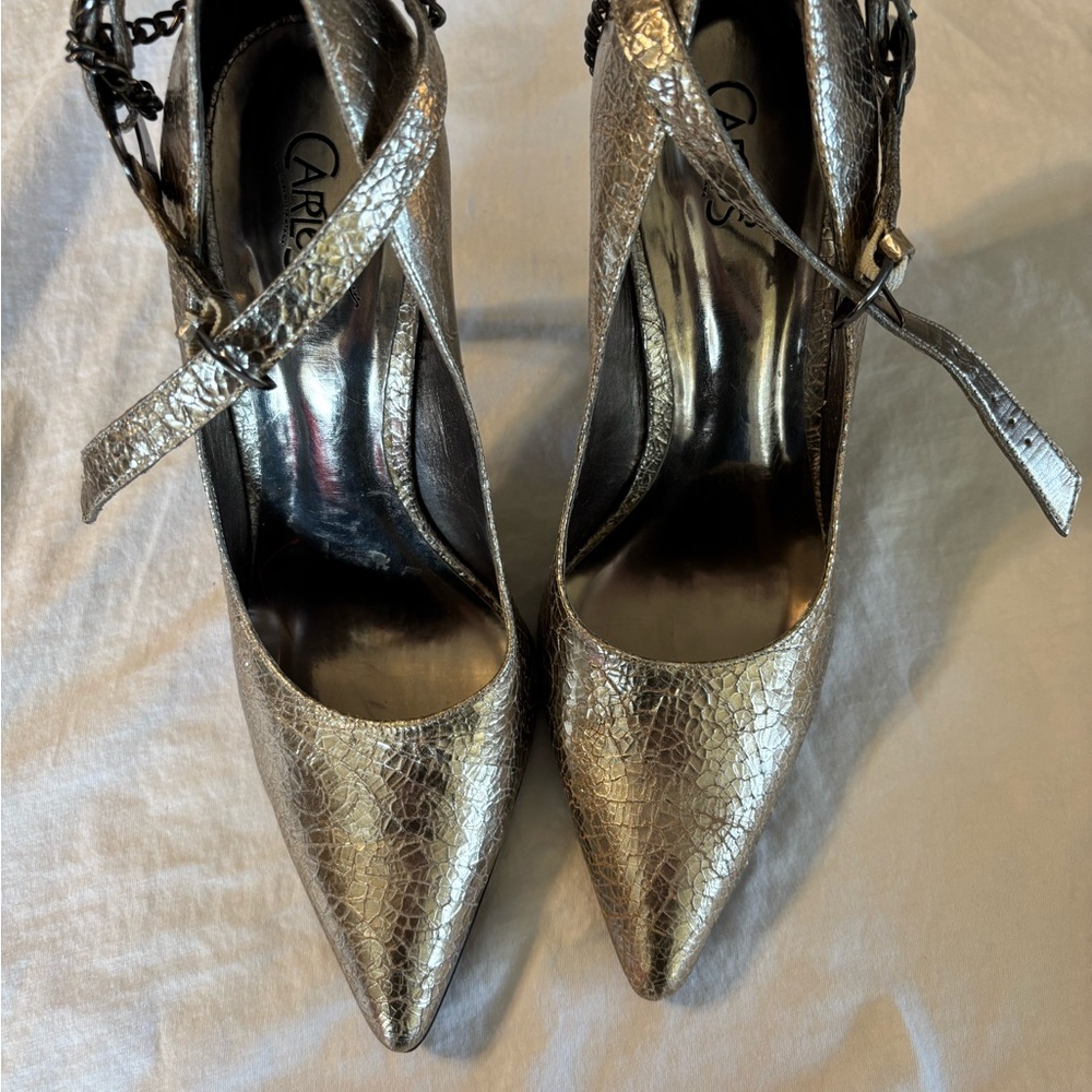 Carlos Santana Silver and Gold Stiletto Heels with Ankle Strap